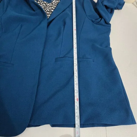 Skies Are Blue Raja Collarless Blazer Sz 2X Teal Open Career 3/4 Ruched Sleeves - Picture 6 of 10